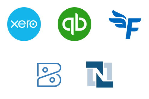 There are multiple icons representing the logos of different accounting software programmes.
